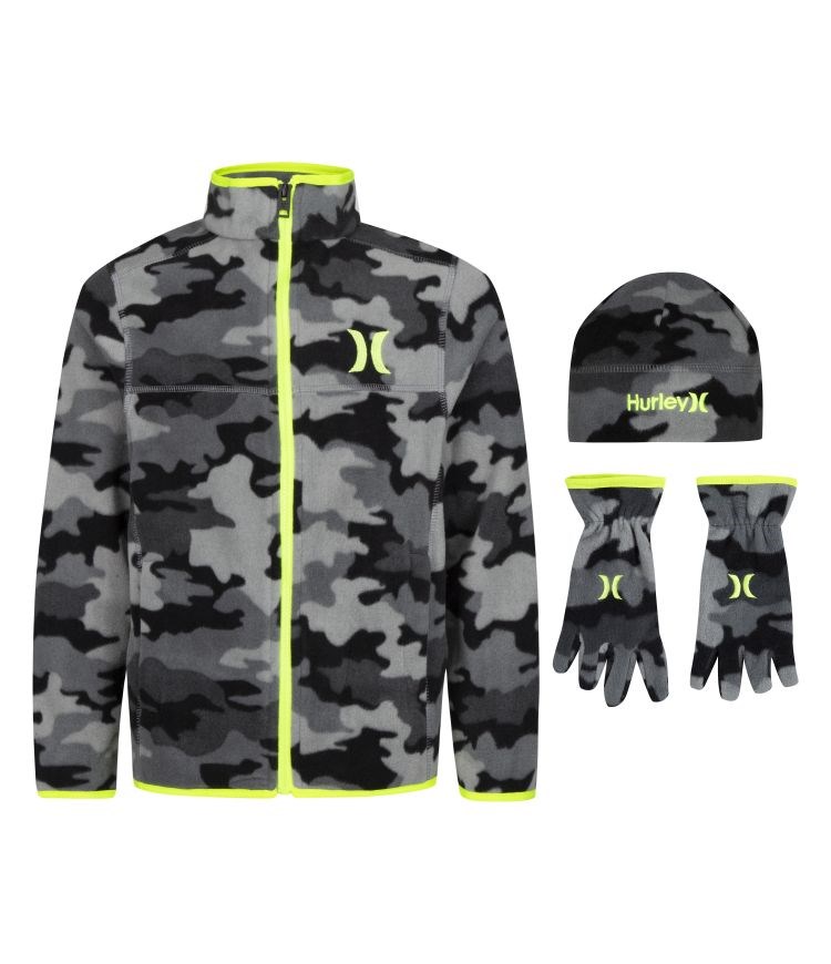 Hurley Set Jacket, Beanie & Gloves Boy - Hurley Grises Oscuro Blancos Negros | JNITPC-205