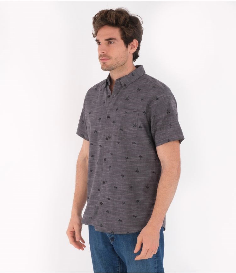 Hurley Shirt Corta Sleeve Organic O&o Stretch Print Negros | DXHAUK-154
