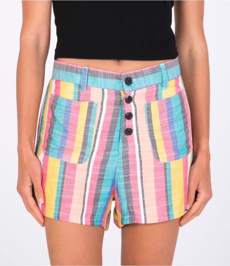 Hurley Shorts High Waisted Button Front Rayas | TFJPHK-834