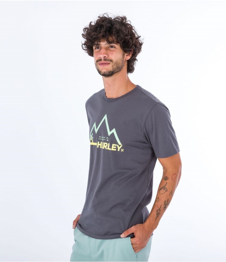 Hurley T-shirt Corta Sleeve Everyday Explore Mountain Man Grises | OTIJLV-813
