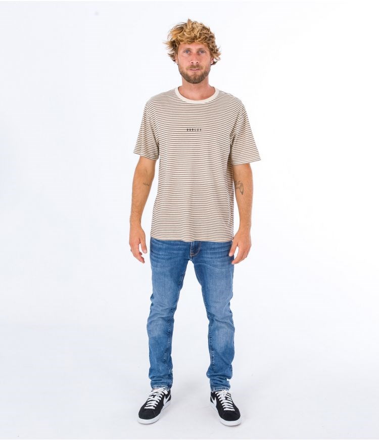 Hurley T-shirt Corta Sleeve H2o Dri Tonal Stripe Taupe Haze | FMUDZS-541