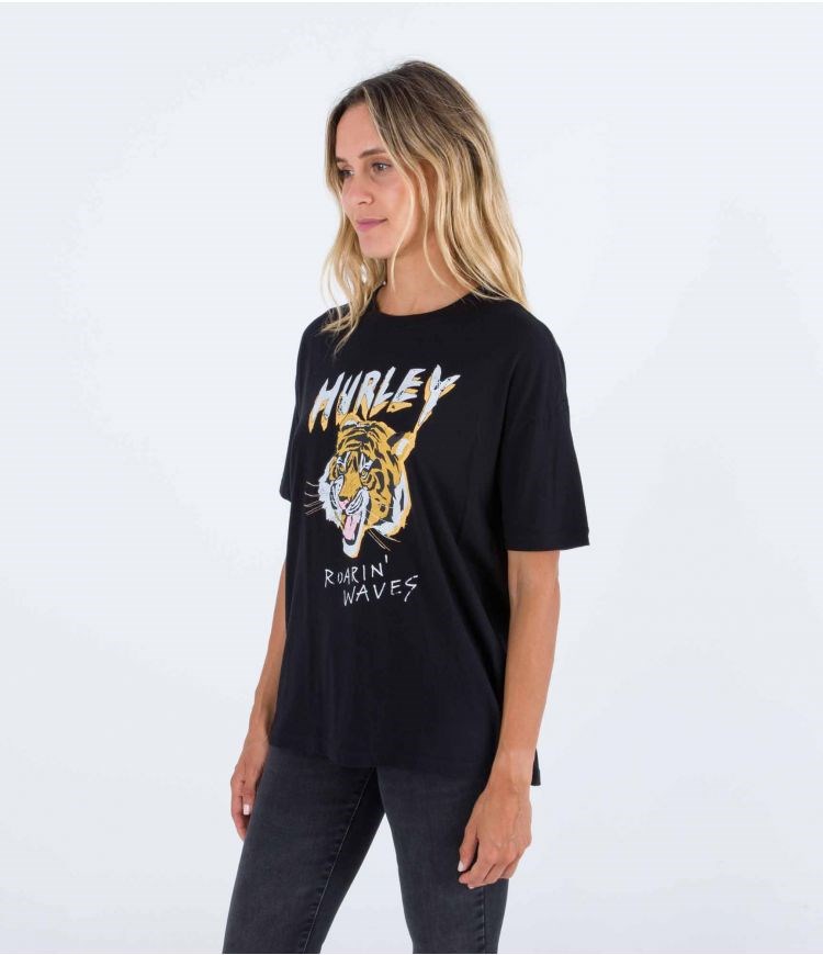 Hurley T-shirt Corta Sleeve Oversize Striper Oversized Caviar | TVIACW-950