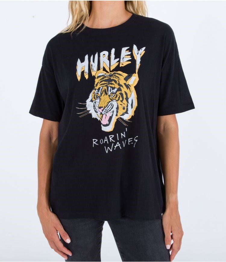 Hurley T-shirt Corta Sleeve Oversize Striper Oversized Caviar | TVIACW-950
