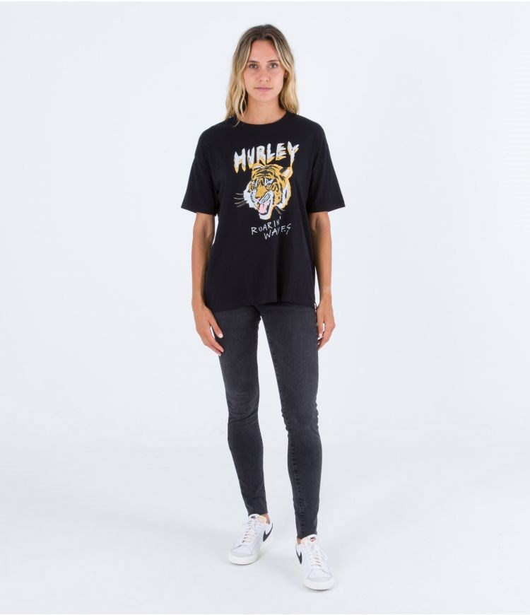Hurley T-shirt Corta Sleeve Oversize Striper Oversized Caviar | TVIACW-950