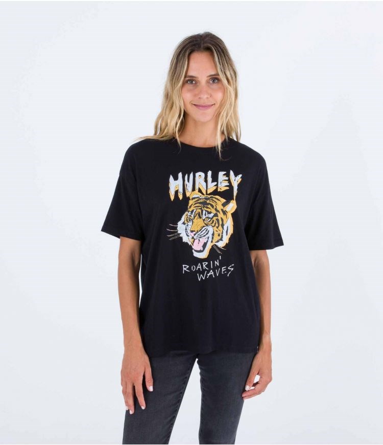Hurley T-shirt Corta Sleeve Oversize Striper Oversized Caviar | TVIACW-950