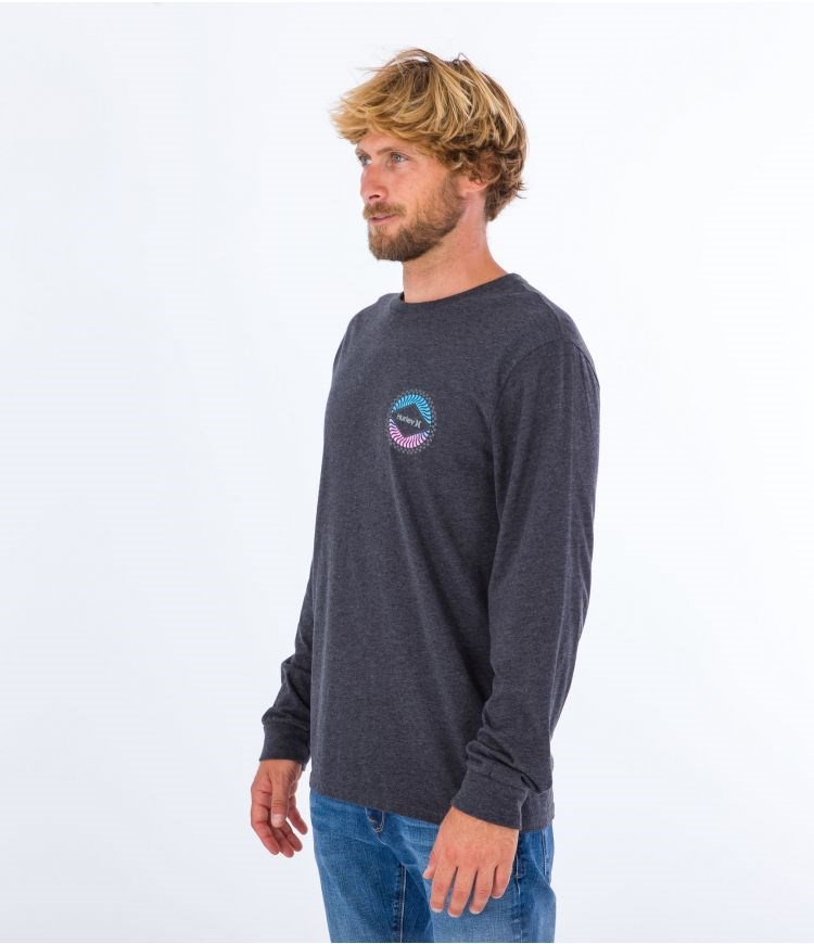 Hurley T-shirt Long Sleeve Everyday Circular Negros | NZBJRU-318