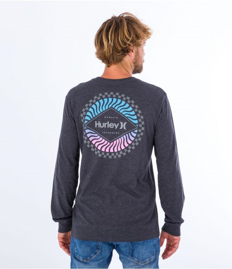 Hurley T-shirt Long Sleeve Everyday Circular Negros | NZBJRU-318