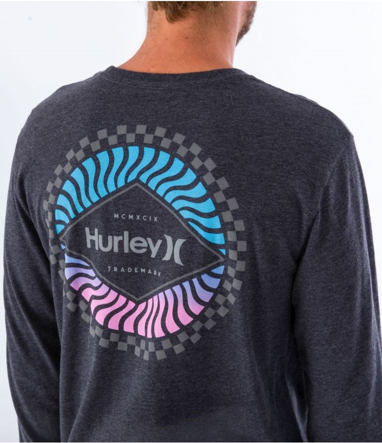 Hurley T-shirt Long Sleeve Everyday Circular Negros | NZBJRU-318