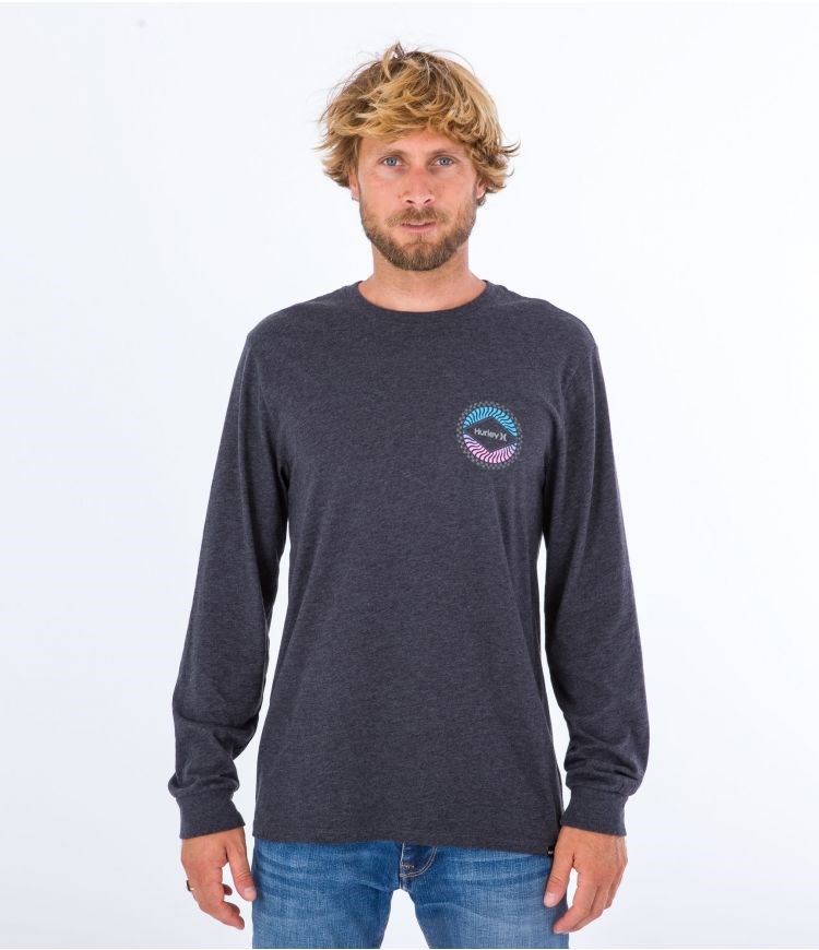 Hurley T-shirt Long Sleeve Everyday Circular Negros | NZBJRU-318