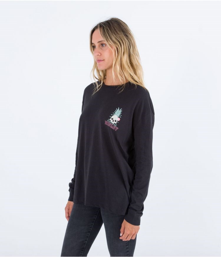Hurley T-shirt Long Sleeve Oversize Bad Apples Negros | IWXALD-069