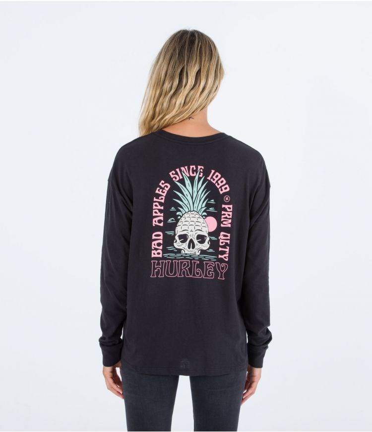 Hurley T-shirt Long Sleeve Oversize Bad Apples Negros | IWXALD-069