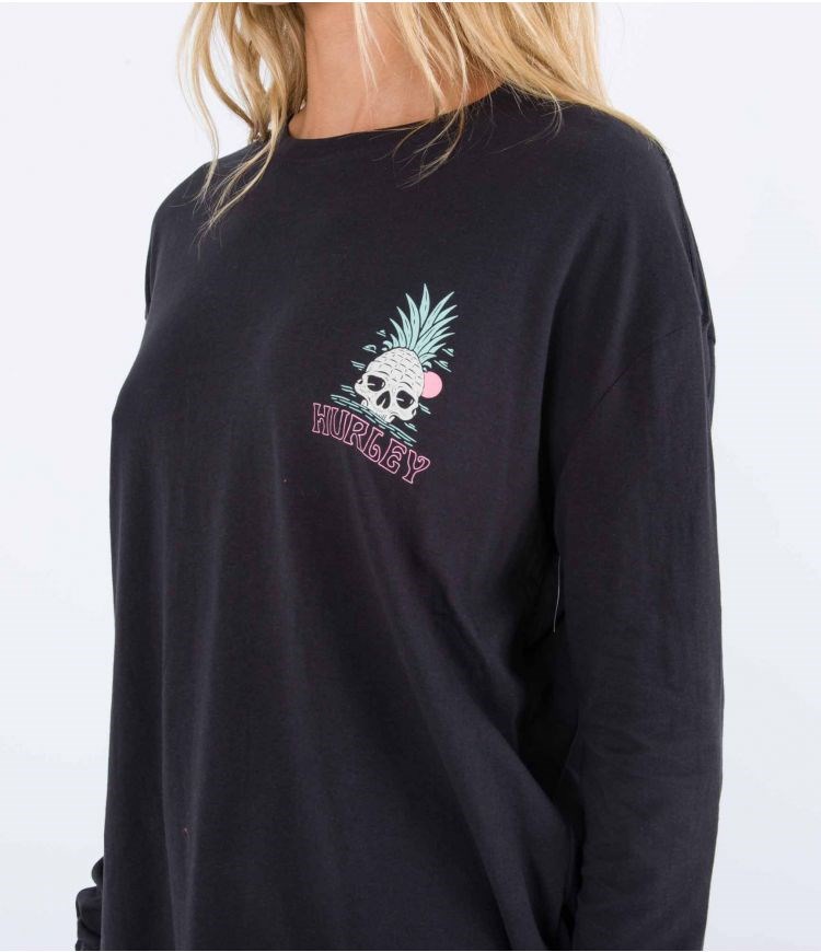 Hurley T-shirt Long Sleeve Oversize Bad Apples Negros | IWXALD-069