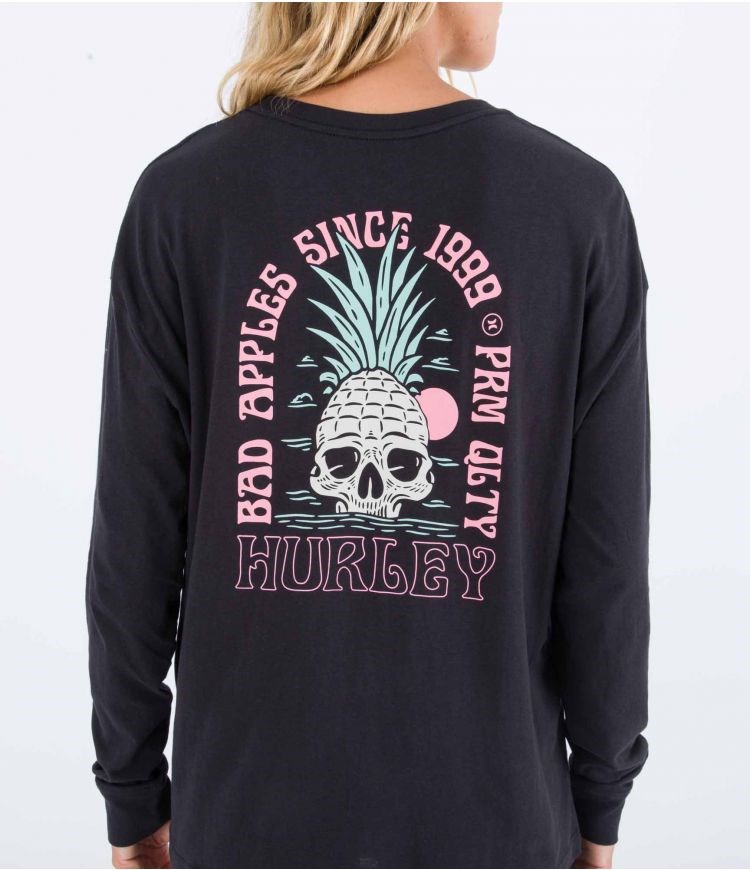 Hurley T-shirt Long Sleeve Oversize Bad Apples Negros | IWXALD-069