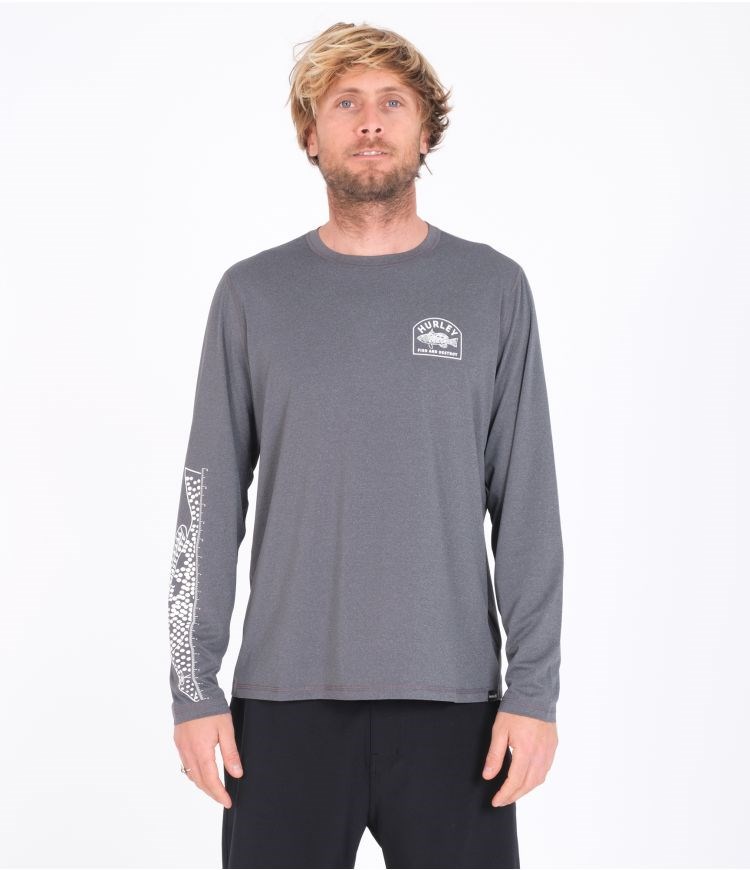 Hurley T-shirt Lycra Long Sleeve Bay Bass Híbrido Upf Negros | MIVQOT-912