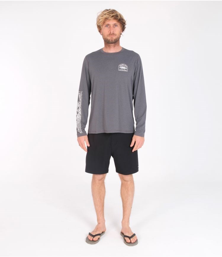 Hurley T-shirt Lycra Long Sleeve Bay Bass Híbrido Upf Negros | MIVQOT-912