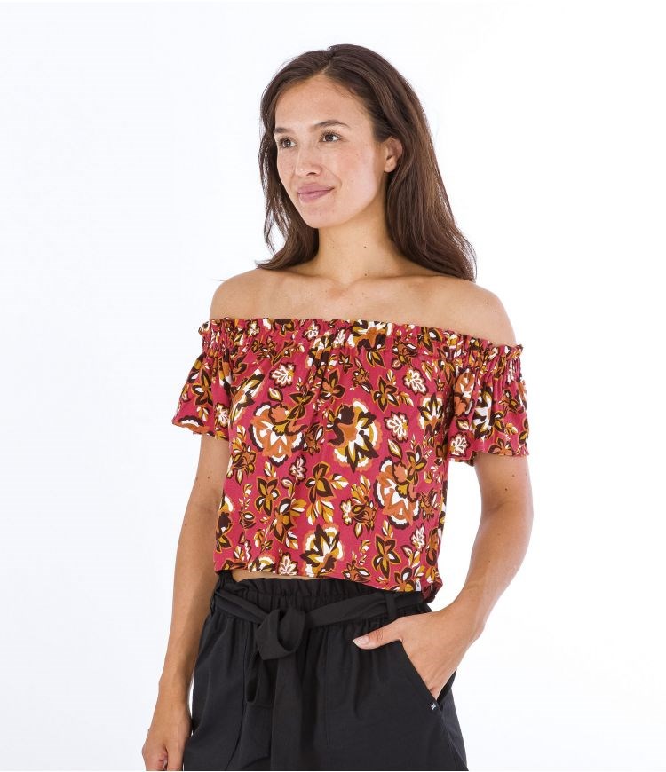 Hurley Top Fluid Off Shoulder Retro Floral | PXFVBQ-549